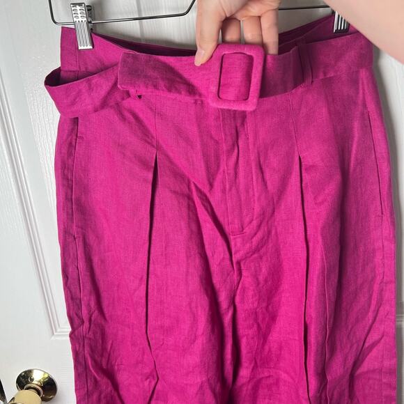 Farm Rio Pink High Waist Linen Pleated Cuffed Hem Waist Belt Taper Pants S - Picture 3 of 10